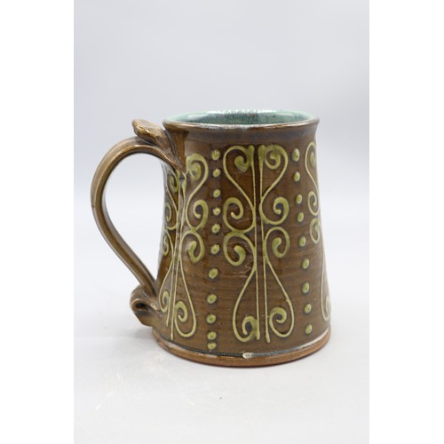 1006 - Peter Currell Brown, Snake Pottery, Puzzle Jug heart detailing, 'Drink Your Fill But Do Not Spill'; ... 
