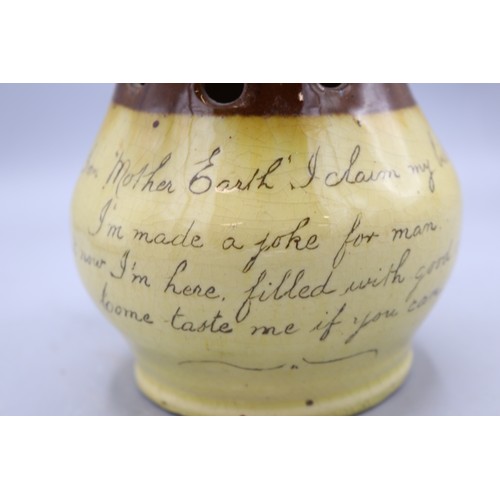 Isaac Button puzzle jug, split salt glaze, inscribed 'From 
