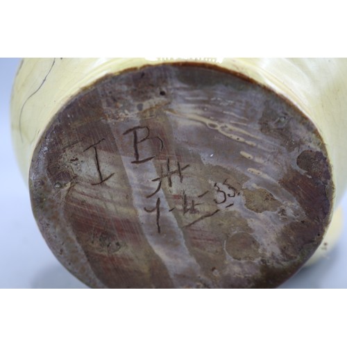 Isaac Button puzzle jug, split salt glaze, inscribed 'From 