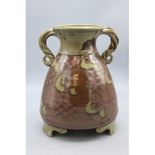 1085 - Paul Muchan (1948-) footed urn shaped vase, twin scroll handles, salt glazed, H21cm
Bradley's Shippi... 
