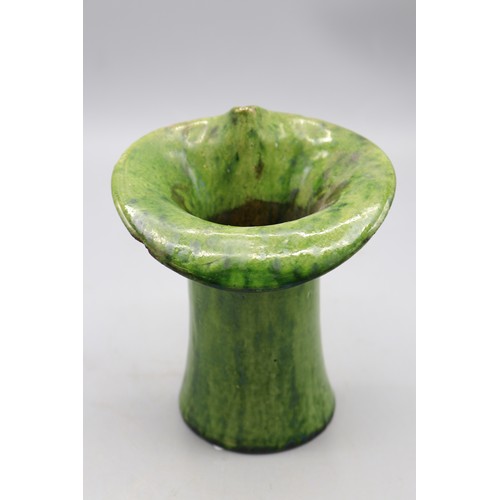 1084 - Farnham Pottery owl bowl, green glazed pinched rim, retailed by Liberty's and Farnham Pottery gradua... 