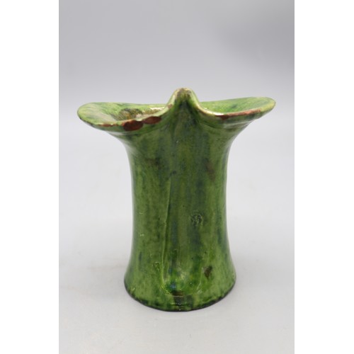 1084 - Farnham Pottery owl bowl, green glazed pinched rim, retailed by Liberty's and Farnham Pottery gradua... 