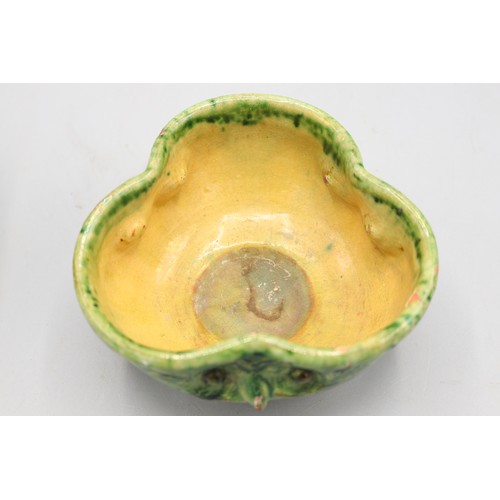 1084 - Farnham Pottery owl bowl, green glazed pinched rim, retailed by Liberty's and Farnham Pottery gradua... 