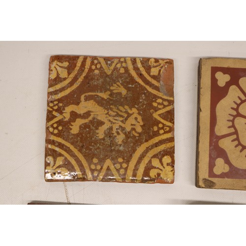 1063 - Collection of tiles, incl. a William Godwin English rose tile, stamped 'W.Godwin Lugwardine Hereford... 