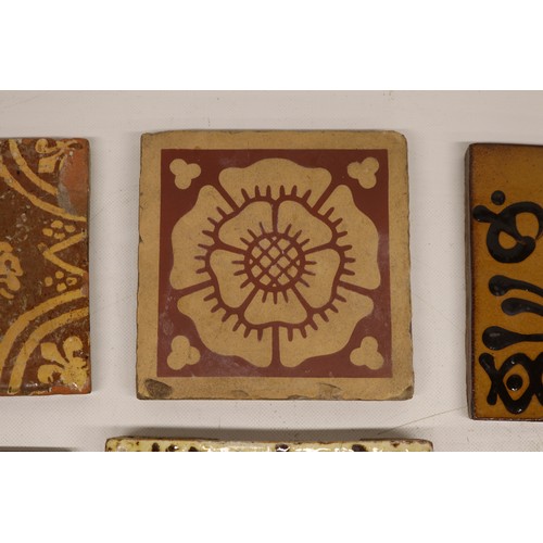 1063 - Collection of tiles, incl. a William Godwin English rose tile, stamped 'W.Godwin Lugwardine Hereford... 