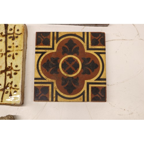 1063 - Collection of tiles, incl. a William Godwin English rose tile, stamped 'W.Godwin Lugwardine Hereford... 