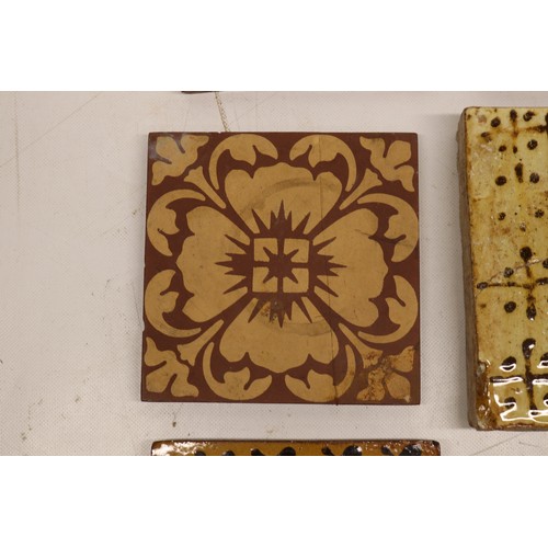 1063 - Collection of tiles, incl. a William Godwin English rose tile, stamped 'W.Godwin Lugwardine Hereford... 