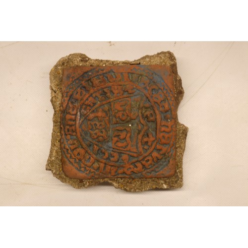 1063 - Collection of tiles, incl. a William Godwin English rose tile, stamped 'W.Godwin Lugwardine Hereford... 