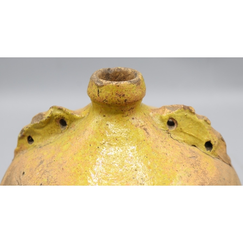 1070 - Verwood costrel/ Dorset Owl with twin handles and another similar costrel with floral details, H20cm... 
