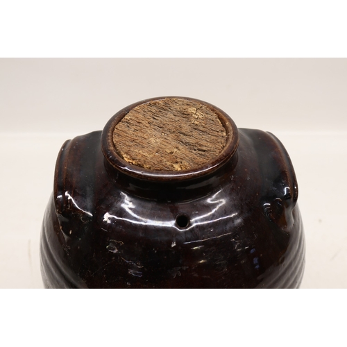 1036 - Stoneware spirit barrel with split treacle glaze and cork stopper, H31cm
Bradley's Shipping £38.00 p... 