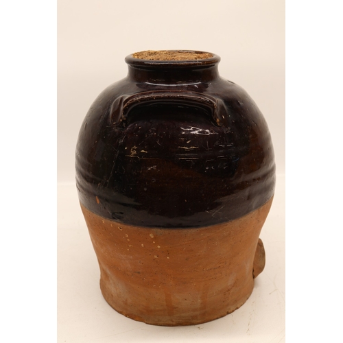 1036 - Stoneware spirit barrel with split treacle glaze and cork stopper, H31cm
Bradley's Shipping £38.00 p... 