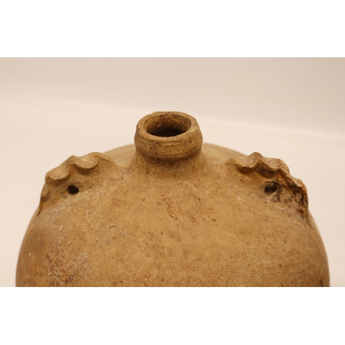1071 - Two costrels/ Dorset owls, one in unusual clay with handles parallel to the neck, H20cm max
Bradley'... 