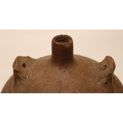 1071 - Two costrels/ Dorset owls, one in unusual clay with handles parallel to the neck, H20cm max
Bradley'... 