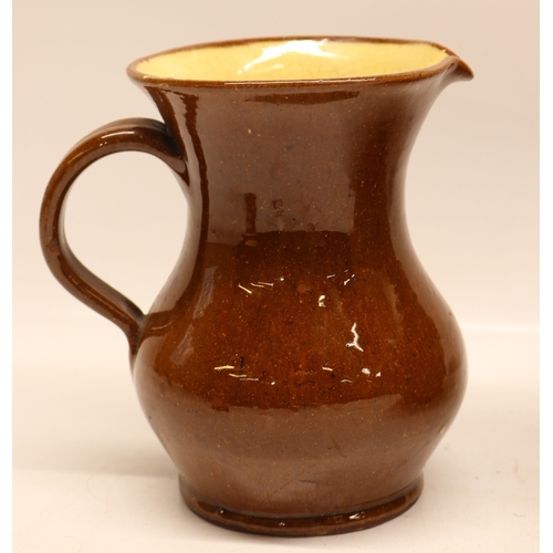 1081 - Slipware in the manner of Isaac Button of Soil Hill, slipware pancheon, salt glazed inner, D31cm; sl... 
