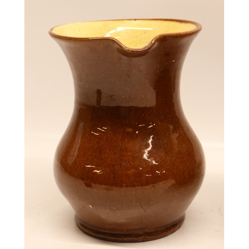 1081 - Slipware in the manner of Isaac Button of Soil Hill, slipware pancheon, salt glazed inner, D31cm; sl... 