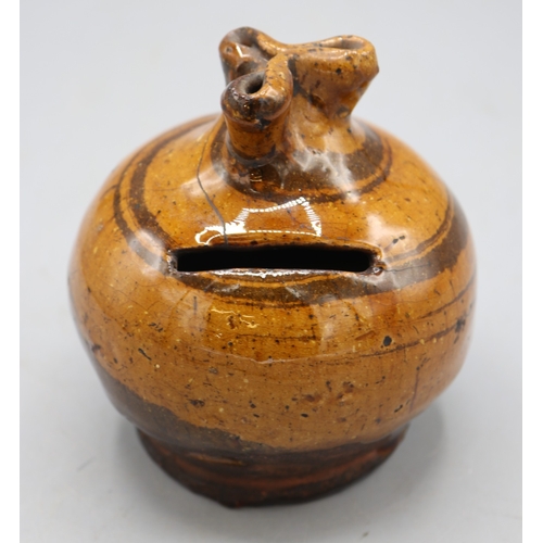 1035 - Slipware and Earthenware money boxes, incl. Early 19th Century slipware money box, globular form wit... 