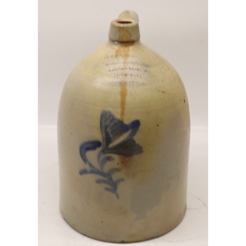 1078 - Stoneware flagon, rubbed impressed mark to neck 'I.E. Gannon Grooers & Liquor Wholesaler', painted b... 