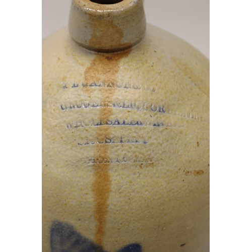 1078 - Stoneware flagon, rubbed impressed mark to neck 'I.E. Gannon Grooers & Liquor Wholesaler', painted b... 