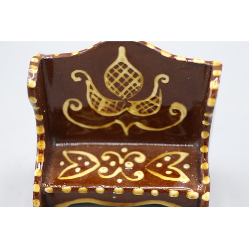 Slipware miniature lambing chair and settle with dotted border and ...