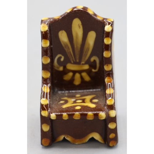 Slipware miniature lambing chair and settle with dotted border and ...
