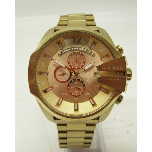 Diesel gold plated quartz 1/10th second chronograph wristwatch with ...