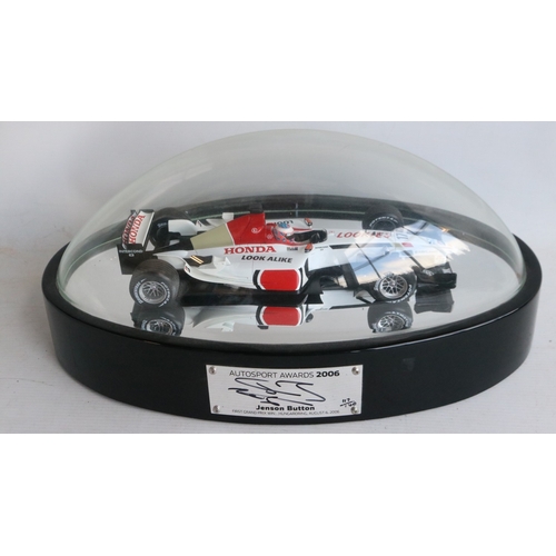 192 - Rare Autosport Awards 2006 table centre driver signed 1/18 scale Jenson Button Honda RA106 First Gra... 