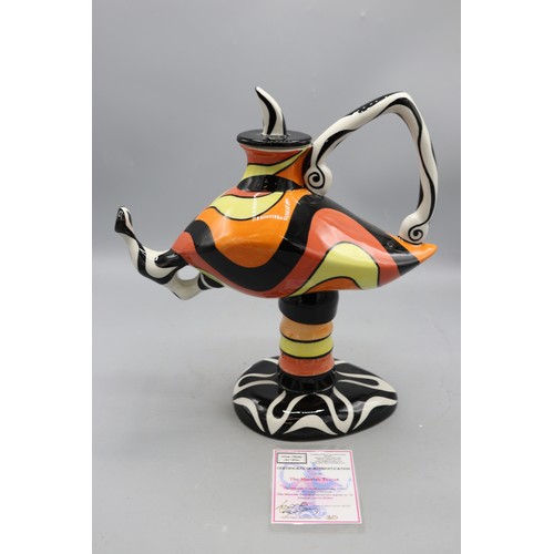 846 - Lorna Bailey The Moorish teapot, limited edition No.30/50, decorated in black, red, orange and yello... 