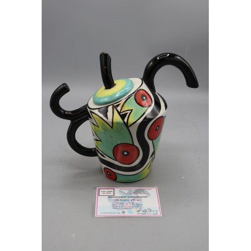 847 - Lorna Bailey The Rainforest teapot, limited edition No.8/50, decorated in black, red, green, blue an... 