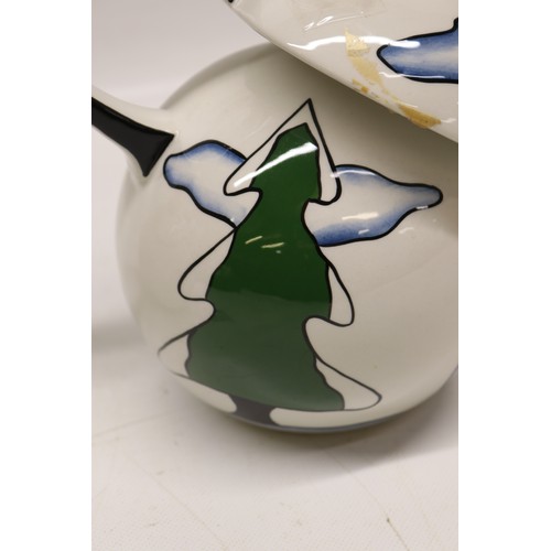 849 - Lorna Bailey The Snowman teapot, limited edition No.7/75, decorated holding a lantern and broom wear... 
