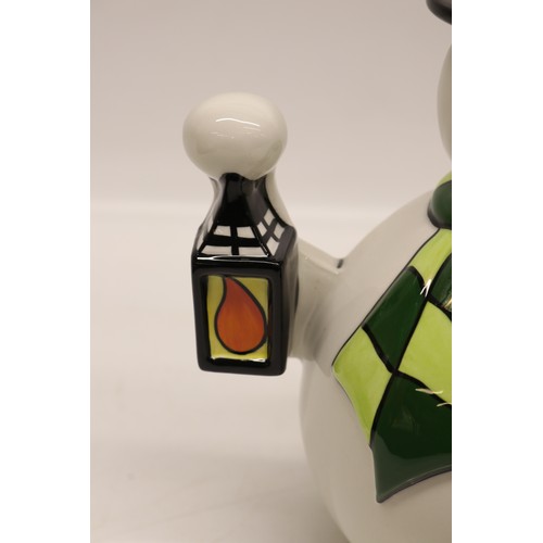849 - Lorna Bailey The Snowman teapot, limited edition No.7/75, decorated holding a lantern and broom wear... 