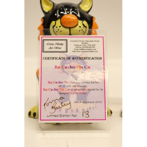 Collection of Lorna Bailey cat figurines; incl. Tufty The Cat, limited ...