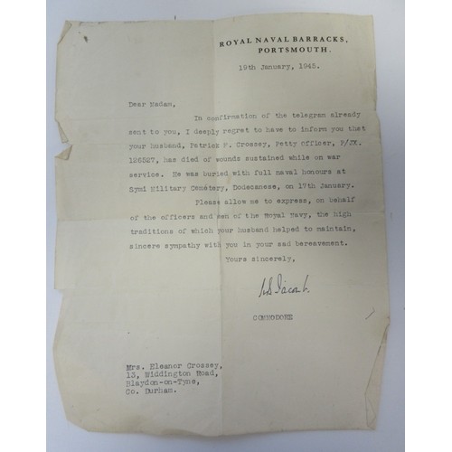  Family Archive and Medals To J.X.126572 Petty Officer Patrick Fenwick Crossey RN. Distinguished Serv... 