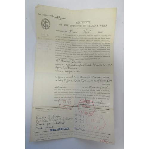  Family Archive and Medals To J.X.126572 Petty Officer Patrick Fenwick Crossey RN. Distinguished Serv... 
