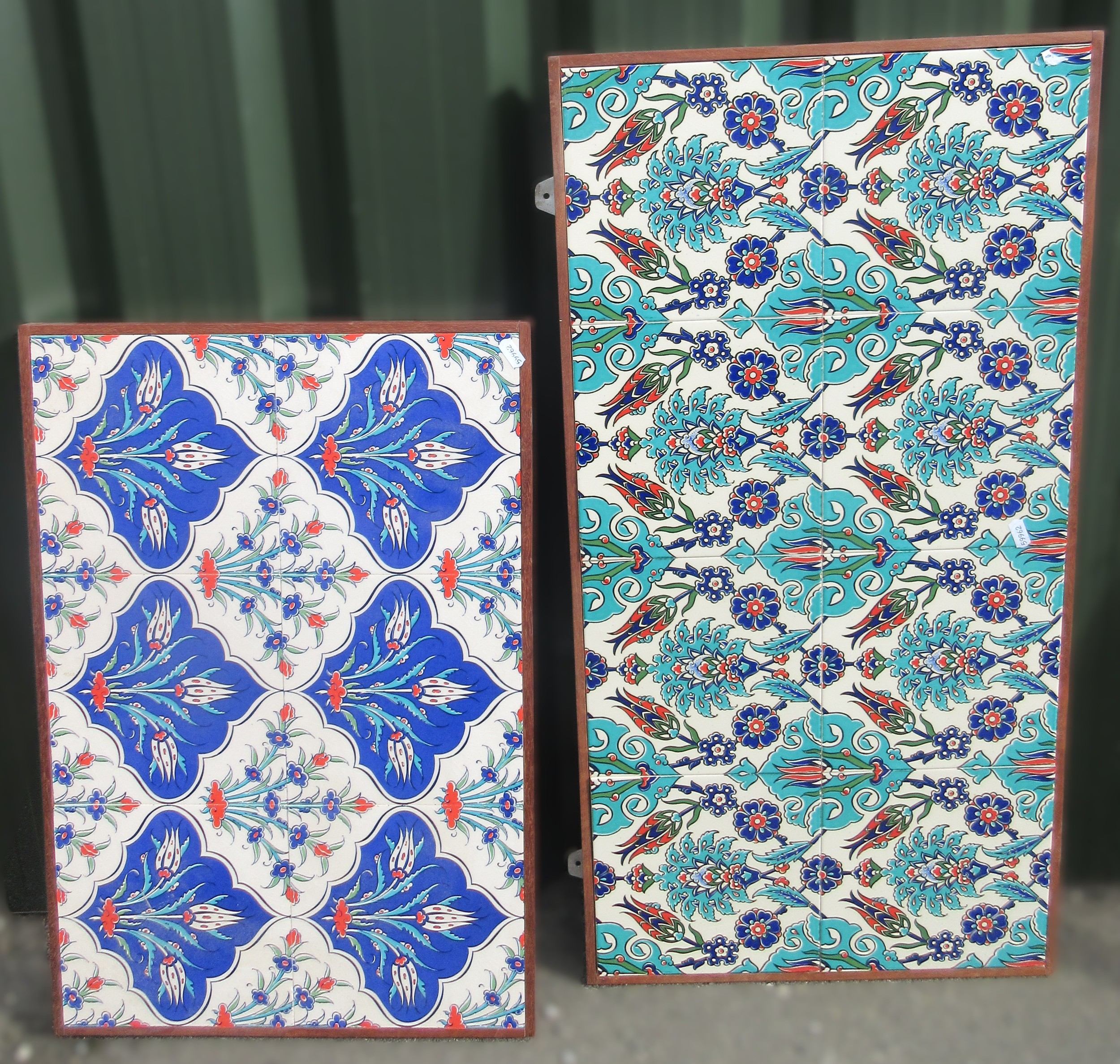Two framed pieces of Isnic ceramics tiles, with repeating detail ...