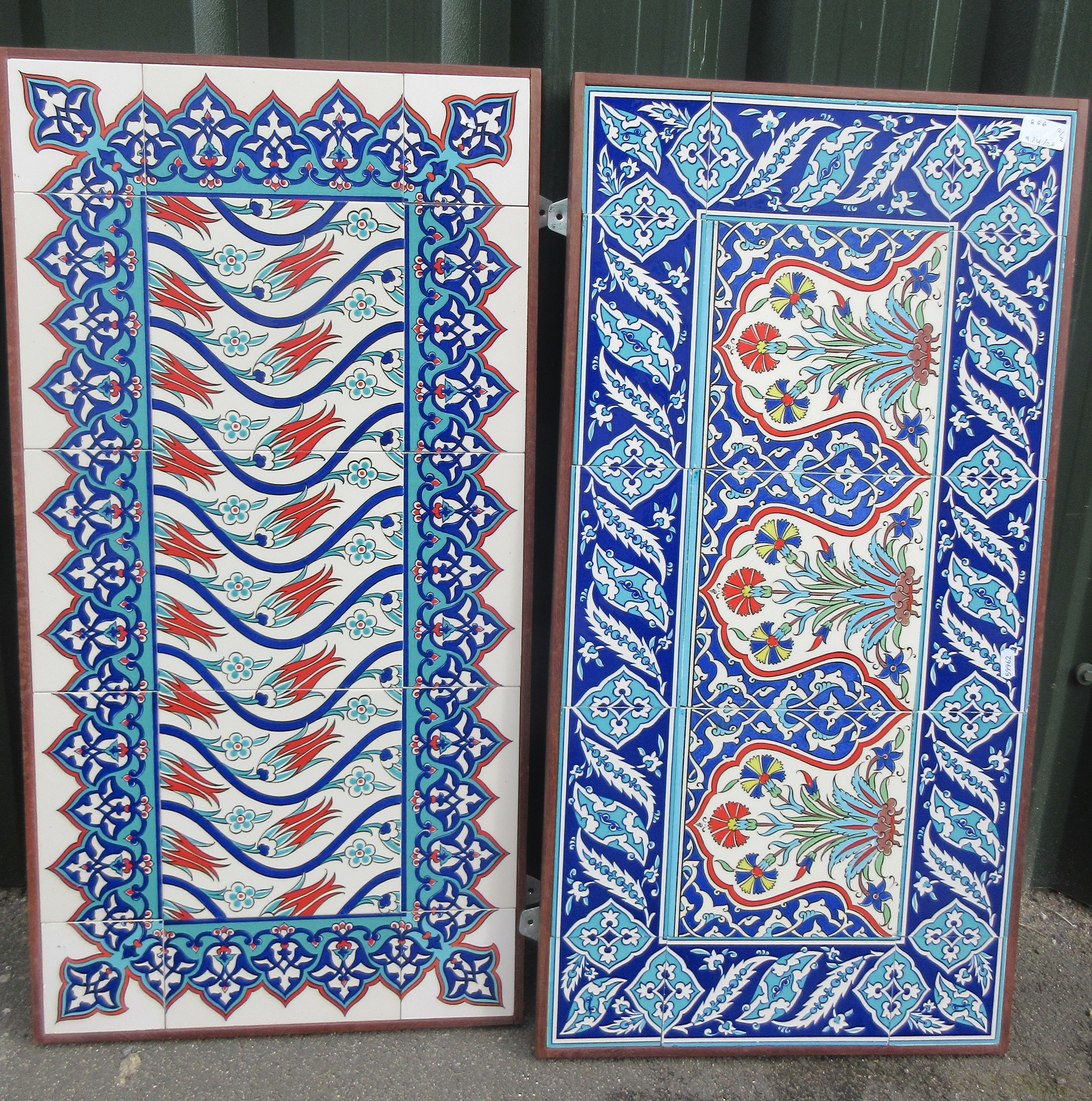 Two framed murals of Isnic ceramics tiles, with repeating detail ...