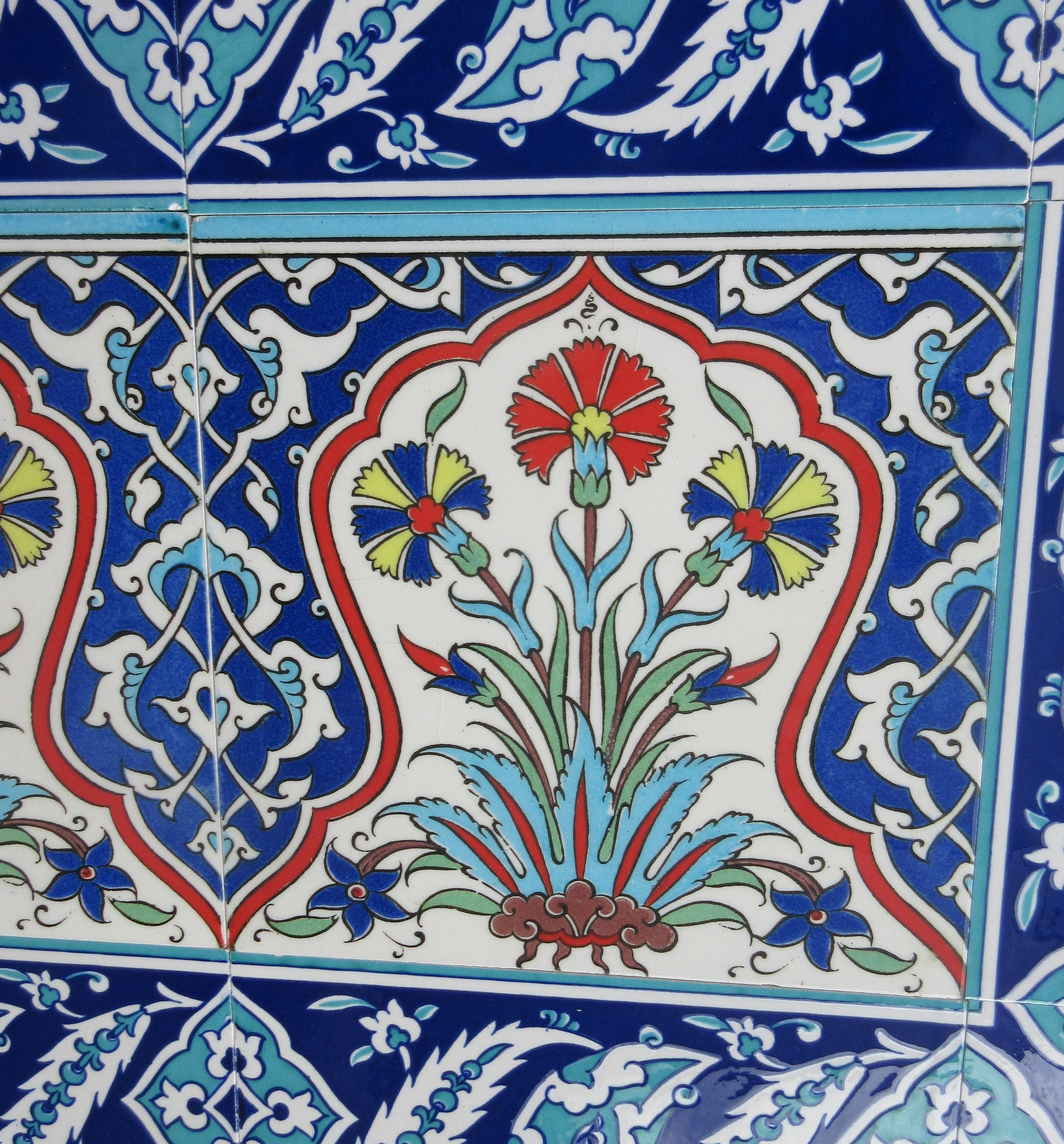 Two framed murals of Isnic ceramics tiles, with repeating detail ...