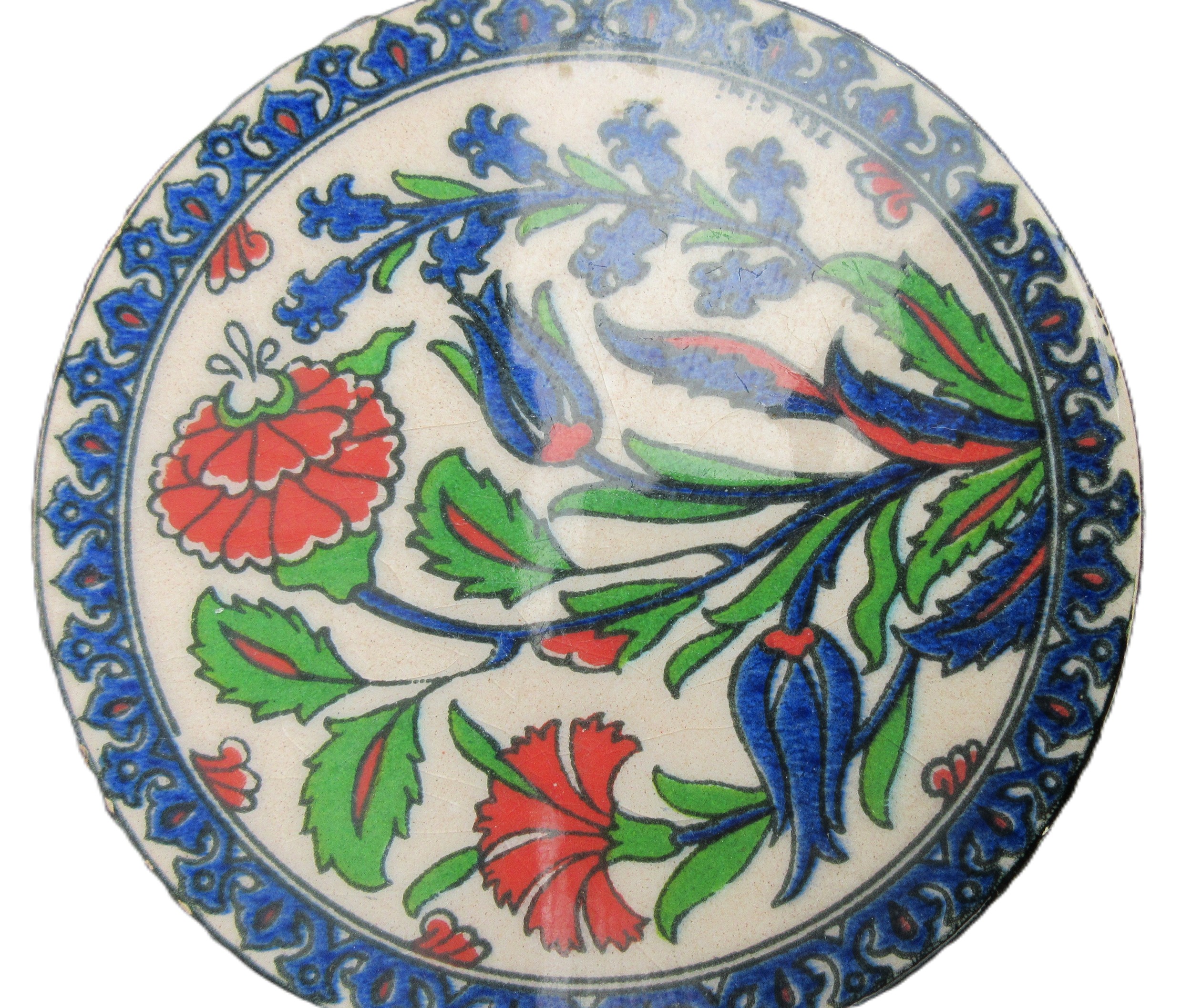 Four framed pieces of Isnic ceramics tiles, with repeating detail ...