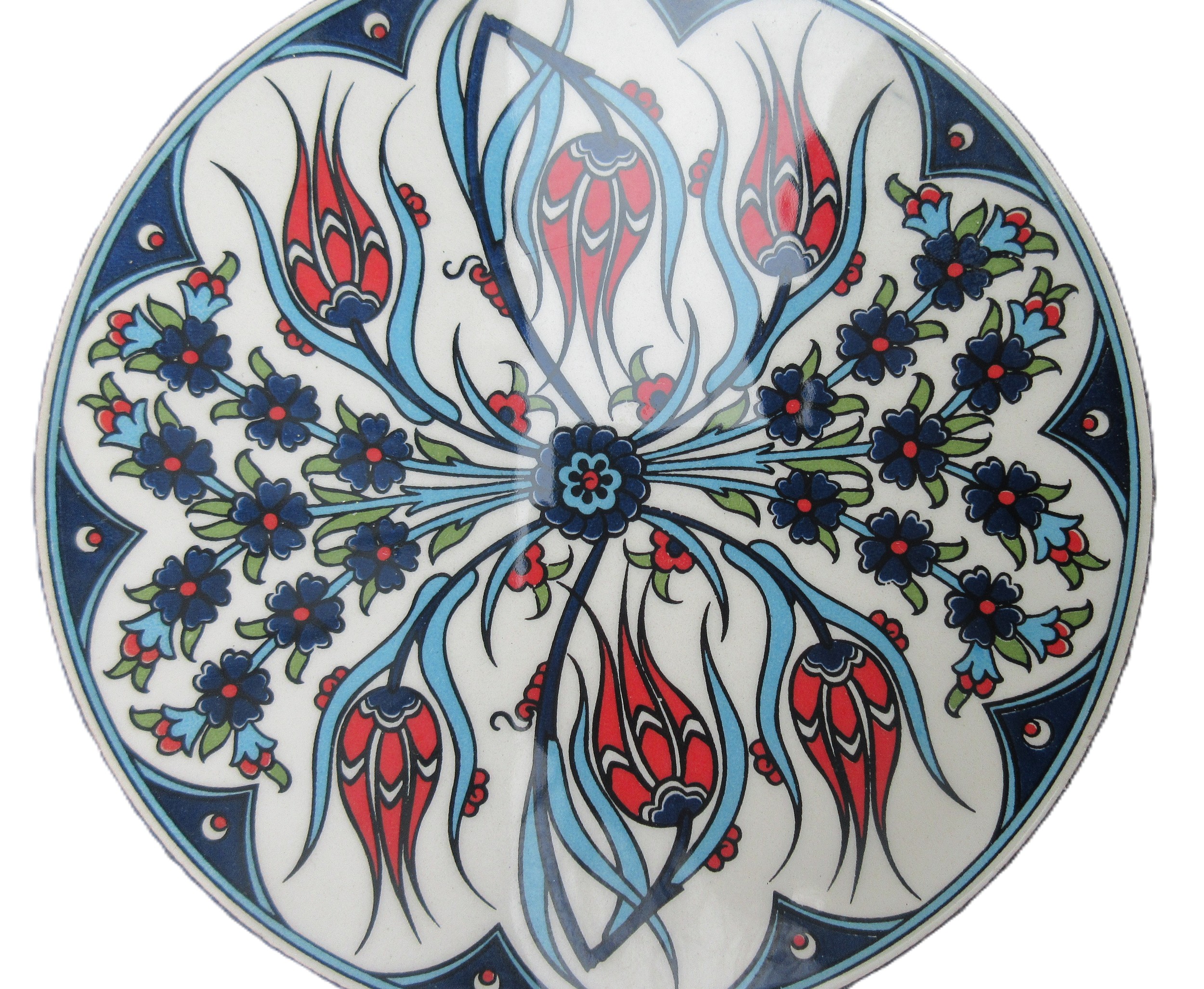 Four framed pieces of Isnic ceramics tiles, with repeating detail ...