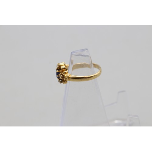 15 - 18ct yellow gold sapphire diamond ring with scroll work. 1x approximately 0.5ct sapphire and compass... 