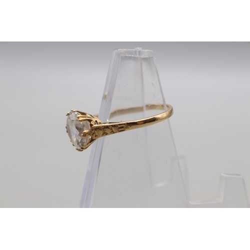 19 - 9ct stamped yellow gold white non precious round brilliant cut stone solitaire cocktail ring with en... 