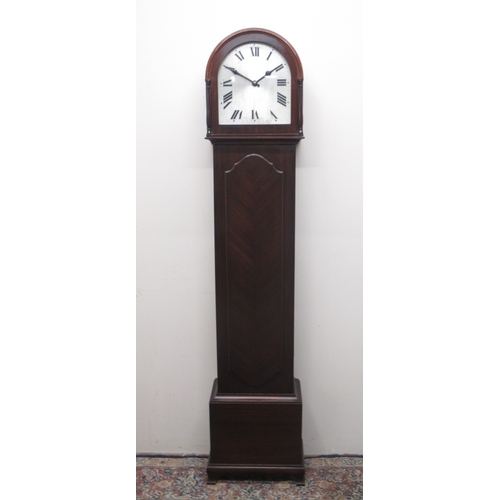 374 - H.A.C. Wurttemberg, 8 day mahogany longcase clock, moulded arched hood with turned pilasters, 11 1/2... 