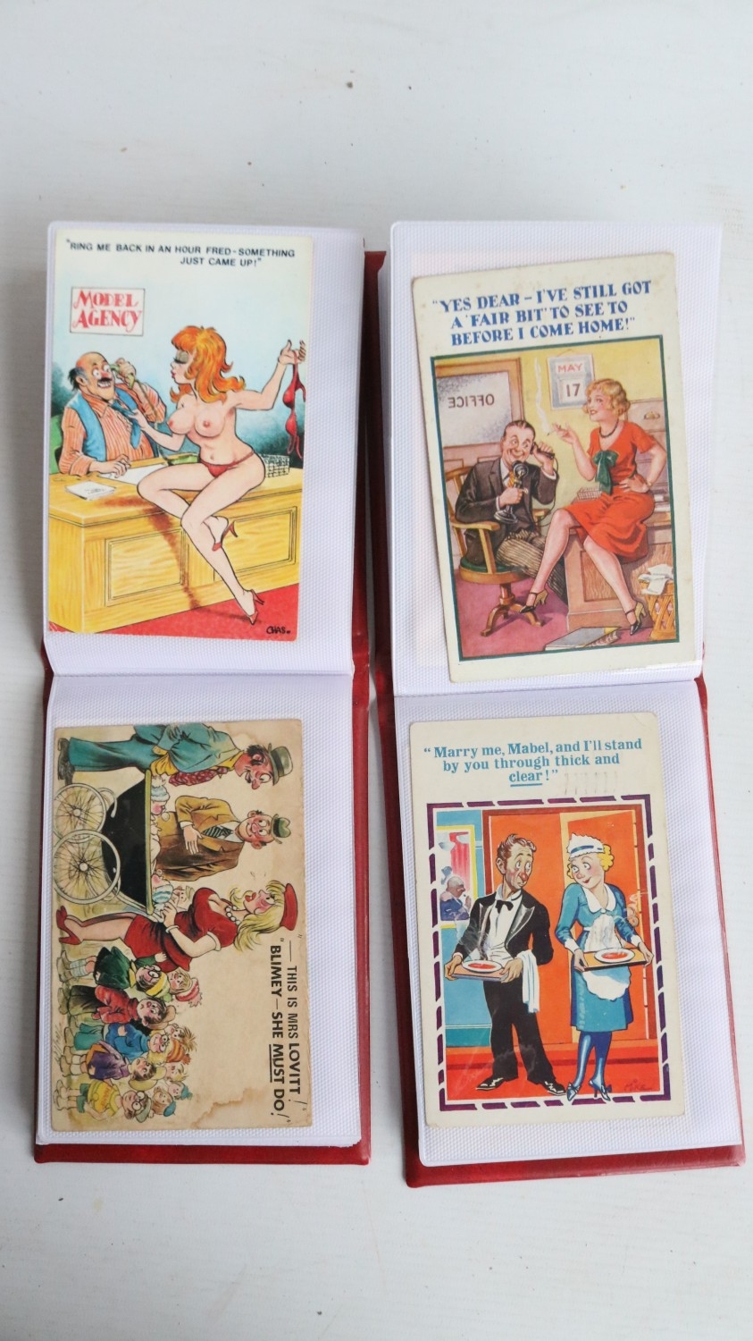 Collection of cheeky comic postcards including loose examples (most in ...