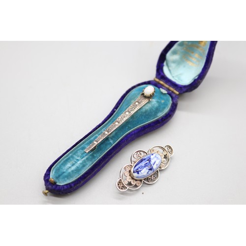 20 - Arts and Crafts Movement hammered brooch, thought to be 800 silver, set with opalite, accompanied by... 