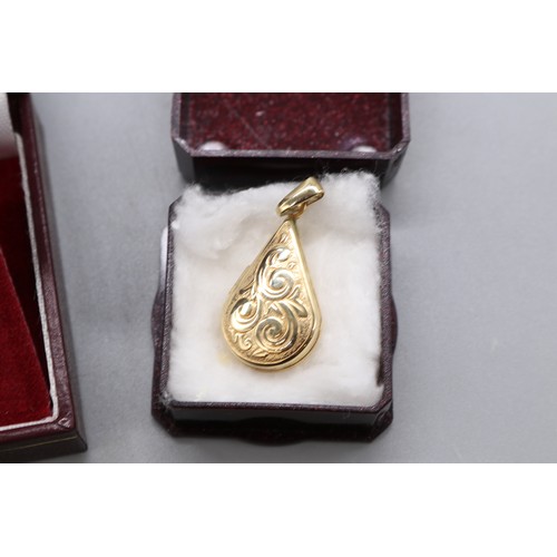 24 - Mixed lot comprising a hallmarked 9ct yellow gold engraved locket, weight 1.34g; a pair of small yel... 