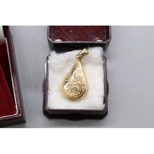 24 - Mixed lot comprising a hallmarked 9ct yellow gold engraved locket, weight 1.34g; a pair of small yel... 