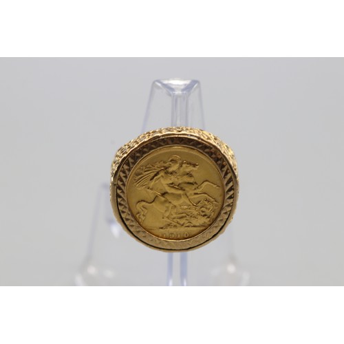 25 - Edward the VII 1903 1/2 Sovereign Ring with 9ct stamped bark effect setting. Size Y, weight 15g
Brad... 