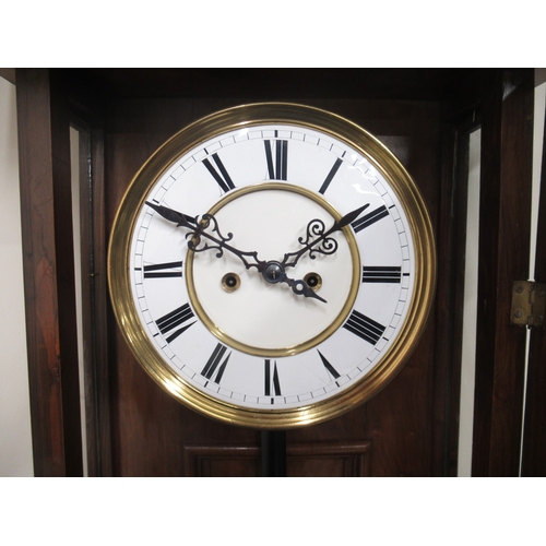 376 - Gustav Becker type 8 day walnut Vienna wall clock, arched pediment over full length glazed door flan... 