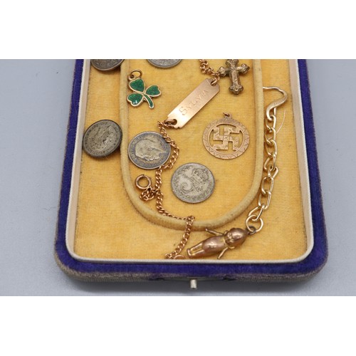 34 - Mixed precious metal lot comprising a stamped 14k ID bracelet engraved “Sylvia” with a curb link cha... 