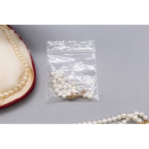 35 - Lot of pearl necklets comprising one individually strung graduating pearl necklet with graduating be... 