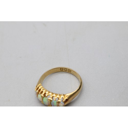 44 - 18ct yellow gold Victorian Boat head style 5 stone opal ring with 5 graduated opals size O, weight 4... 